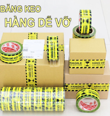 Băng keo hàng dễ vỡ màu vàng – 100 yard 1kg 6 cuộn